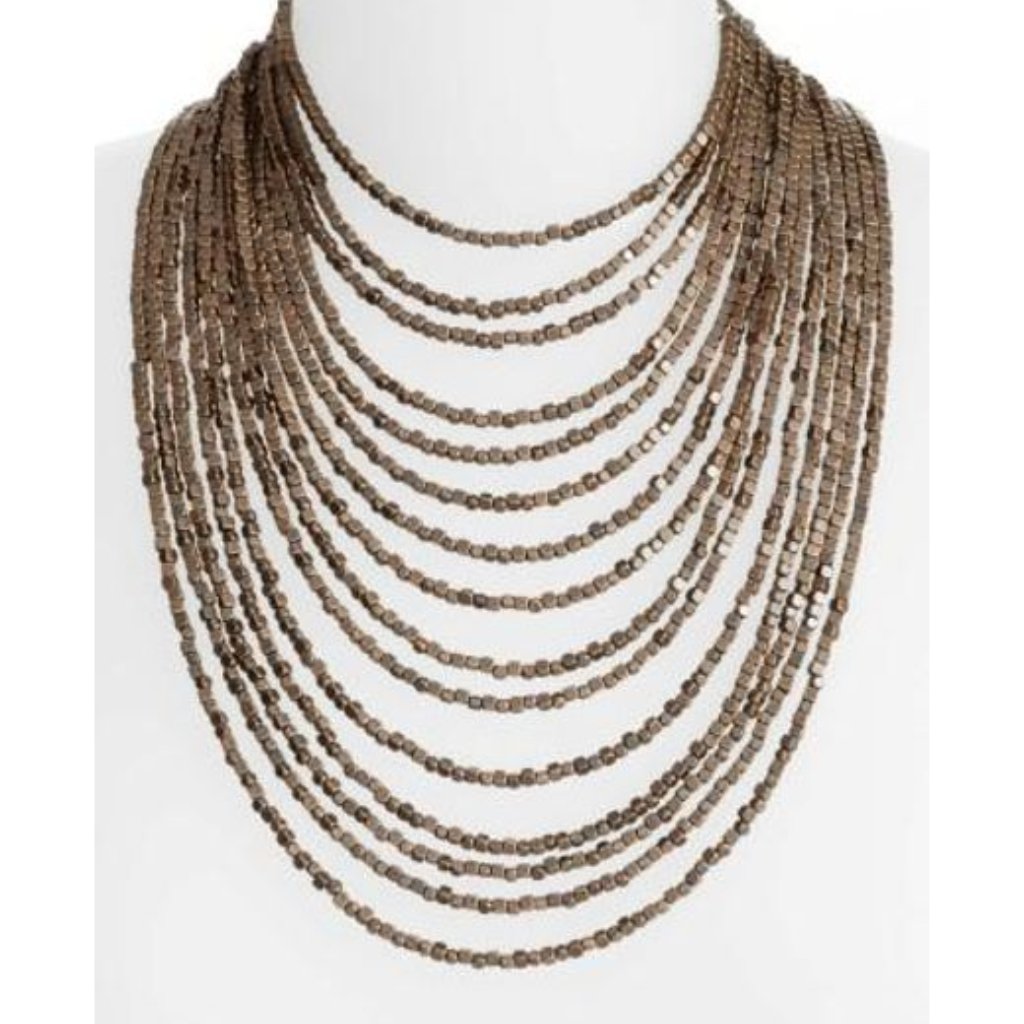 Karine Sultan Joan Beaded Multi-Strand 15-Layer Square Beaded Necklace In Brown